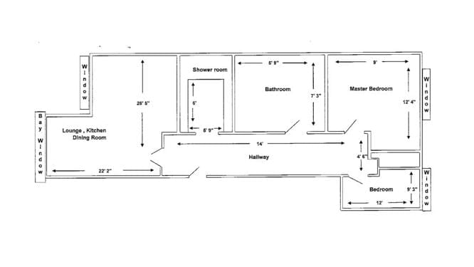 two bedroom apartment floor plan wide