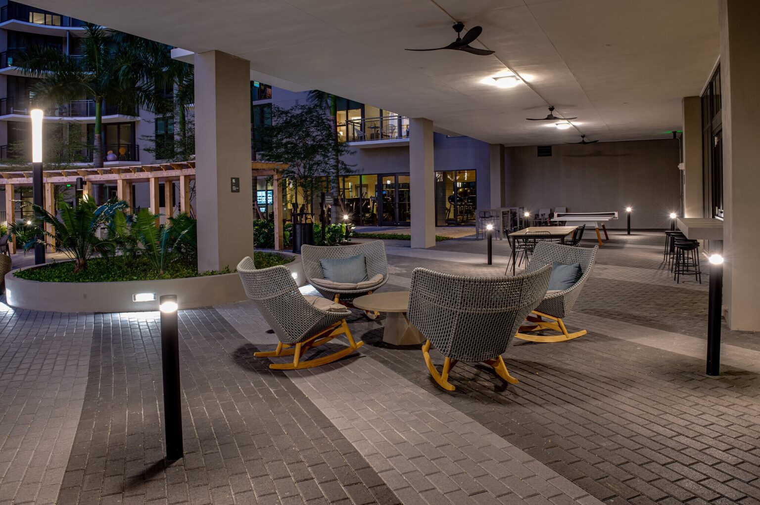 avalon doral doral fl pool lounge area at dusk